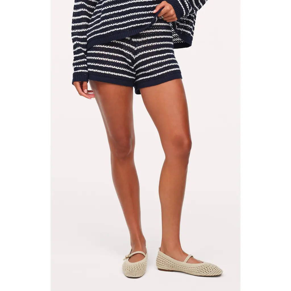 nuuds Stripe Open Knit Shorts in Dark Navy Stripe at Nordstrom, Size X-Small | Nordstrom