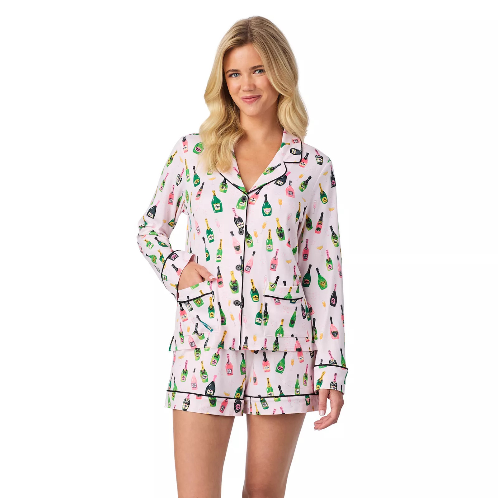 Women's Beauty Sleep Social 2-pc. Belle Long Sleeves Pajama Top & Pajama Shorts Set, Size: Small, Bubbly Bliss | Kohl's