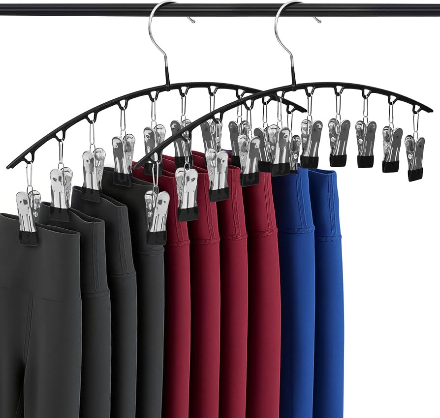 2-Pack Legging Hangers, Space-Saving Closet Organizer with 20 Stainless Steel Clips Total, Holds ... | Amazon (US)