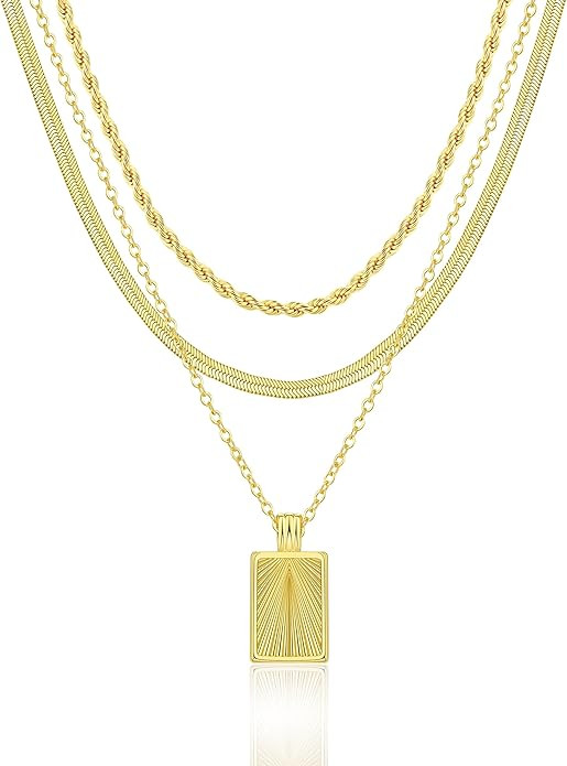 Layered Gold Silver Necklaces for Women, Stackable Stack 14K Real Gold Plated Silver Chain Neckla... | Amazon (US)