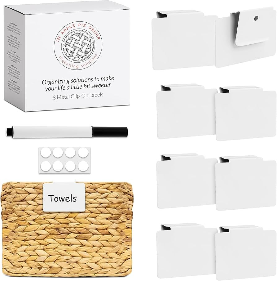 Labels for Storage Bins | Metal Storage Bin Clips (2.5” x 3.5”) - Set of 8 Basket Clip On Tag... | Amazon (US)