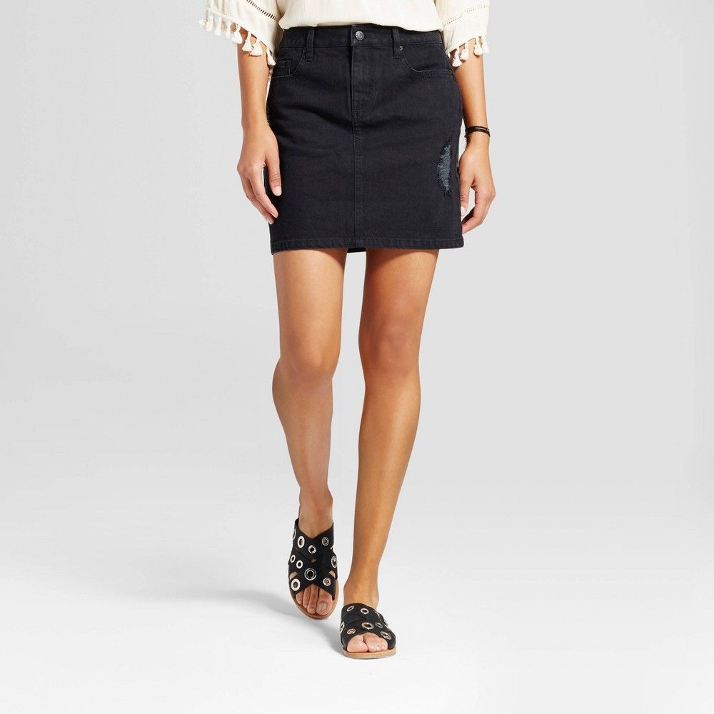 Women's Denim Skirt with Destruction Detail - Mossimo Supply Co. Black 16, Black/Blue | Target