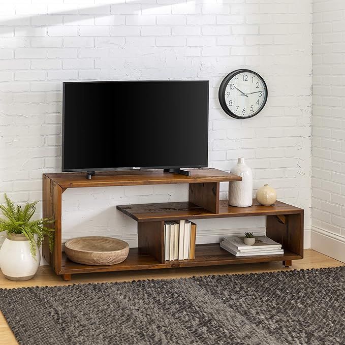 Walker Edison Meier Contemporary 2 Tier Asymmetrical Solid Wood TV Stand for TVs up to 50 Inches,... | Amazon (US)