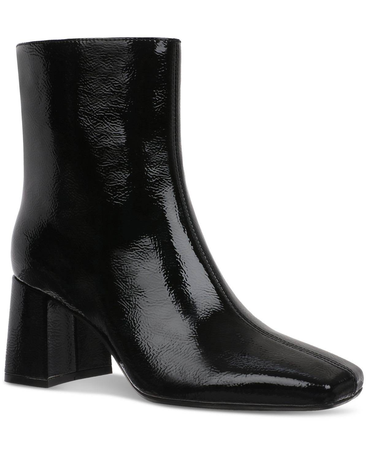 On 34th Margoe Square-Toe Booties, Created for Macy's - Black Crinkle Patent | Macy's