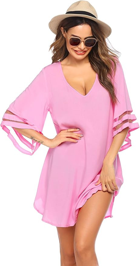 Ekouaer Women's Swim Cover Ups for Beach Swimwear, Summer Casual Loose Sun Dress | Amazon (US)