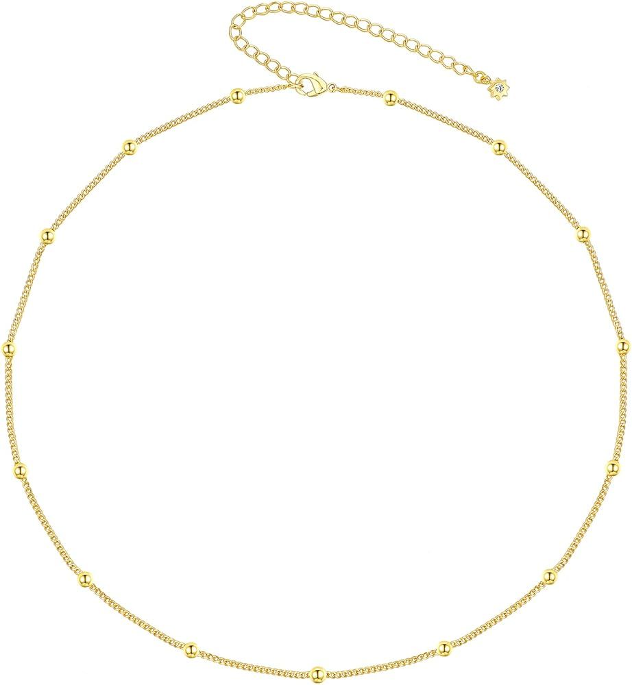 INNMIURRA 18K Gold Choker Necklace for Women Dainty Paperclip Beaded Satallite Necklaces Chain De... | Amazon (US)