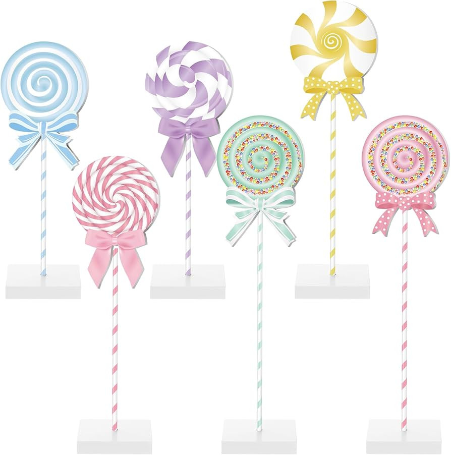 Amyhill 6 Pcs Christmas Candyland Table Decorations Wooden Colorful Candy Bow Block Tabletop Cent... | Amazon (US)