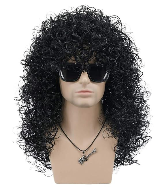 VGbeaty Mens Slash Long Curly Black Hard 70s 80s Rocker Wig Halloween Costume Cosplay Wig (Black) | Amazon (US)