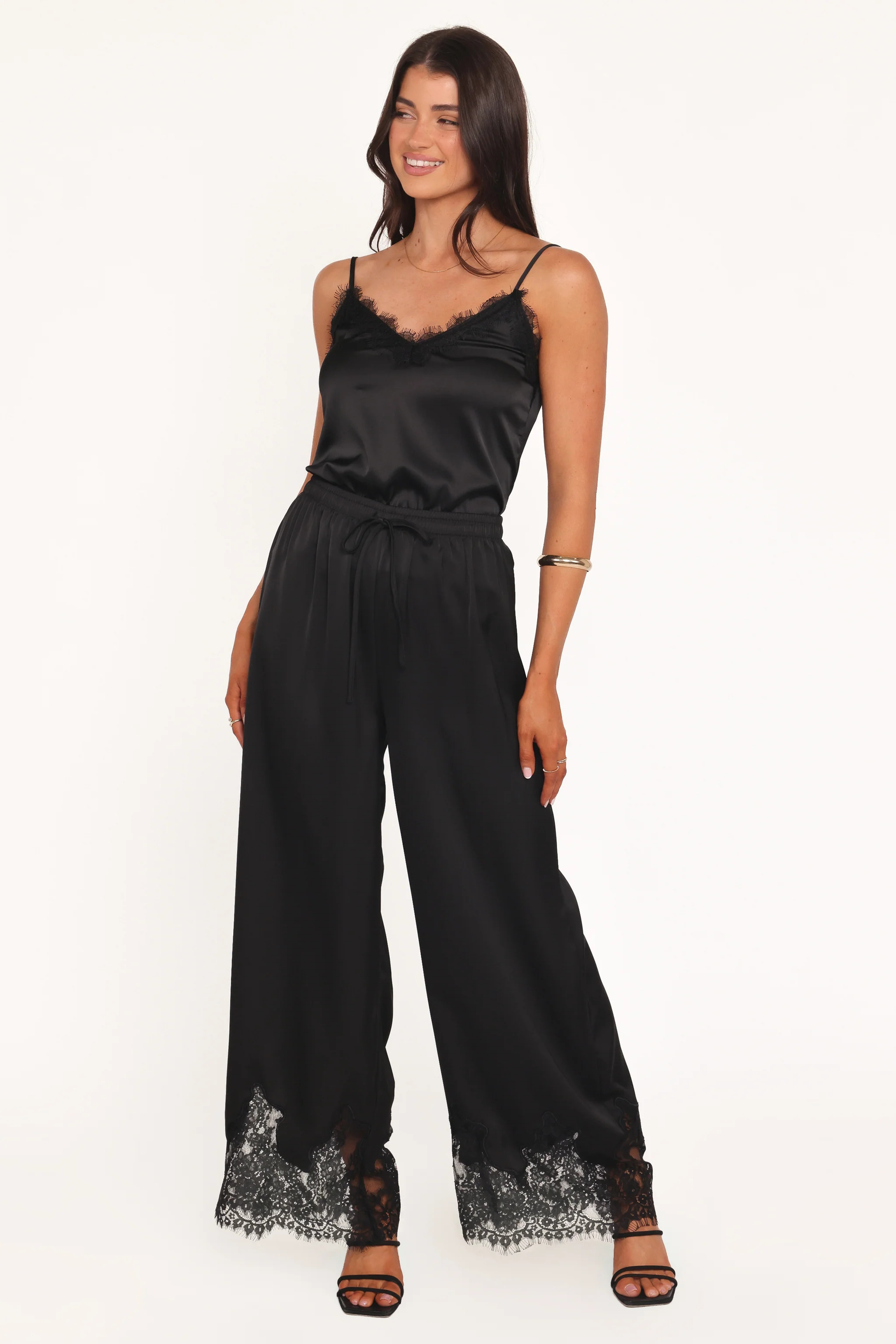 Viola Drawstring Wide Leg Pant - Black | Petal & Pup (US)