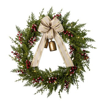 Holiday Living Dover 30-in Pre-lit Indoor Battery-operated Green, Red Artificial Christmas Wreath | Lowe's