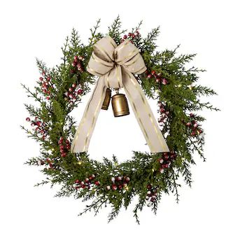Holiday Living Dover 30-in Pre-lit Indoor Battery-operated Green, Red Artificial Christmas Wreath | Lowe's