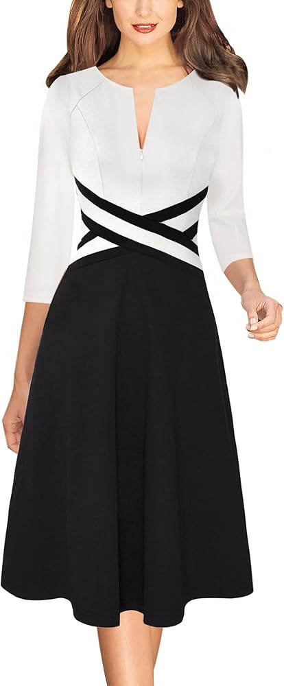 VFSHOW Womens Elegant Front Zipper Slim Work Business Office Party Cocktail A-Line Dress | Amazon (US)