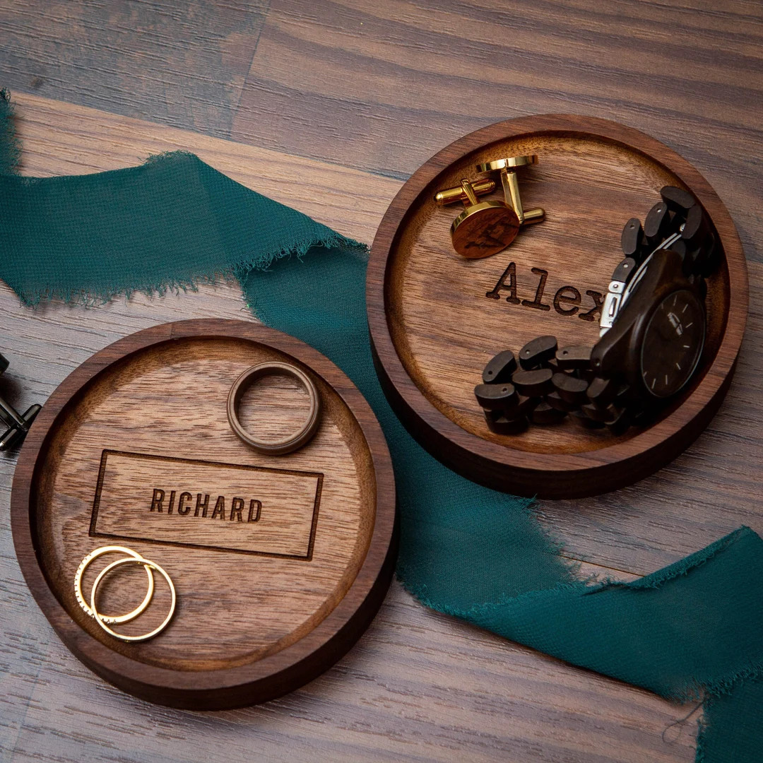 Round Wood Ring Dish - Mens Jewelry Tray 5th Wedding Anniversary Birthday Gift for Boyfriend Husb... | Etsy (US)