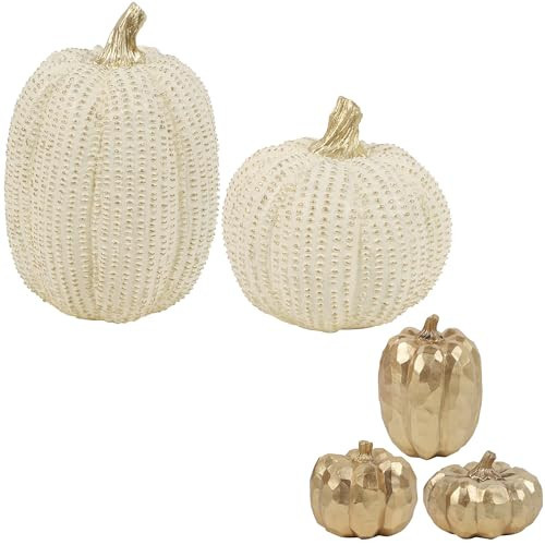 winemana Fall Decor Gold Pumpkin & White Glitter Pumpkin | Amazon (US)