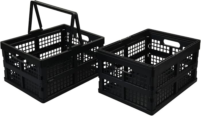 2-Pack Collapsible Plastic Crate, 15 L Stackable Folding Crates with Handle, Black | Amazon (US)