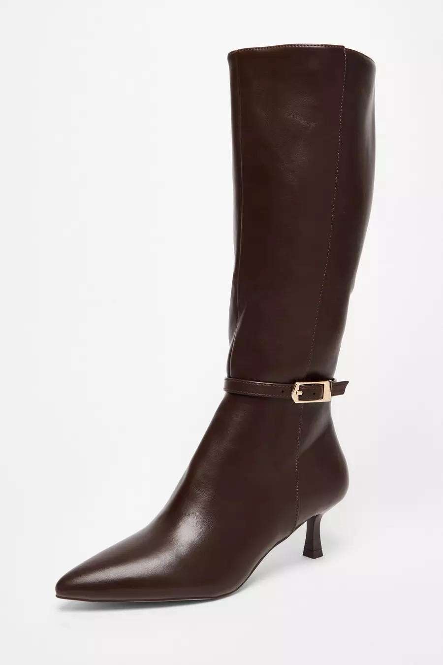 Brown Buckle Detail Knee High Boots | Quiz Clothing