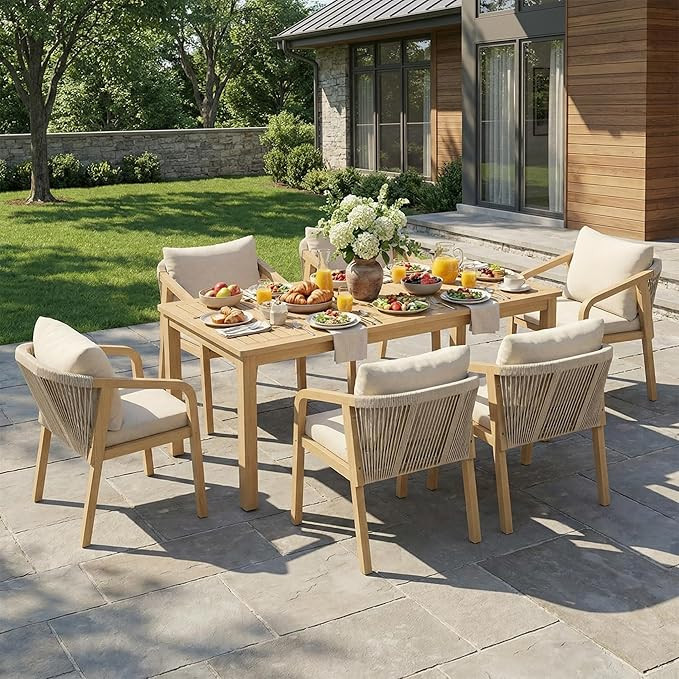 Wisteria Lane 7 Pieces Acacia Patio Dining Set for 6, Patio Dining Table and Chairs Set with Cush... | Amazon (US)