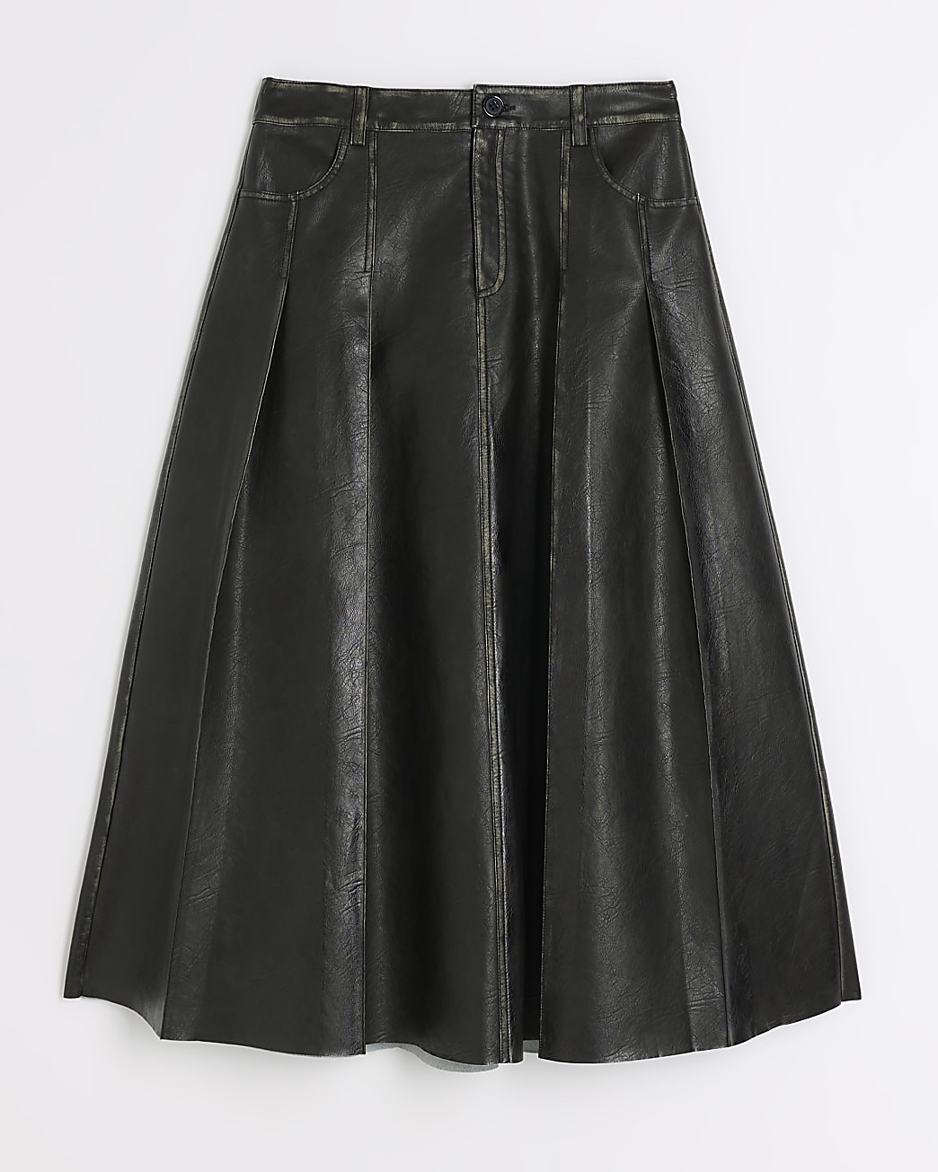 Black faux leather distressed midi skirt | River Island (UK & IE)