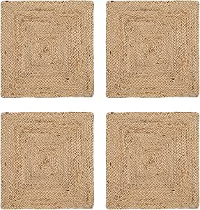 Hausattire Jute Braided Placemats 14x14 Inches - Natural, Farmhouse Reversible Woven Boho Mats fo... | Amazon (US)