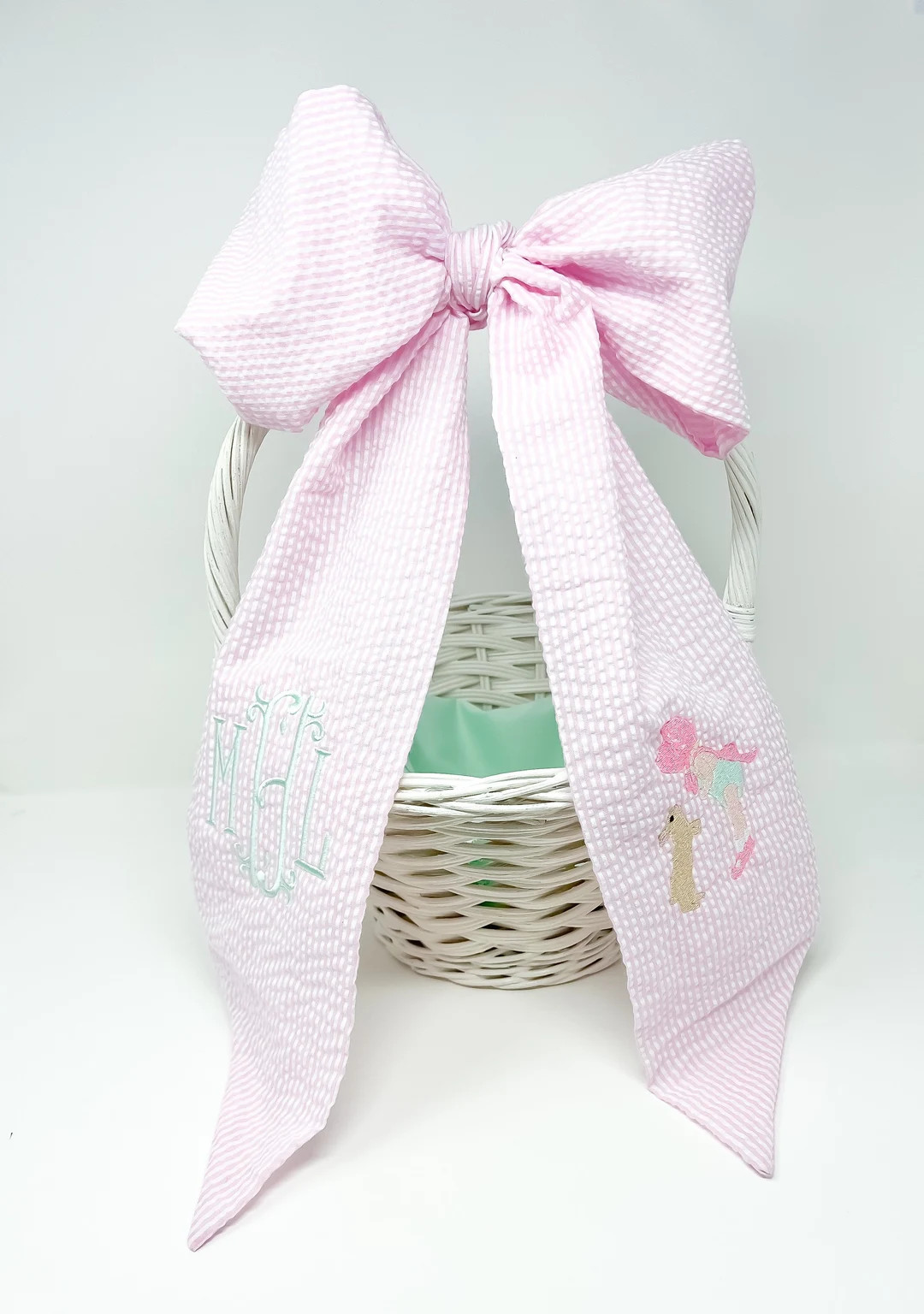 Seersucker Easter Sash, Monogrammed Easter Basket Bow, Seersucker Easter Basket Sash Monogram, Ba... | Etsy (US)