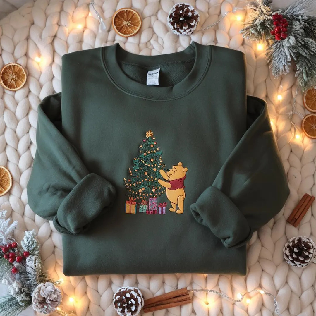 EMBROIDERED Winnie the Pooh Christmas Sweatshirt, Christmas Disney Pooh Bear Shirt, Pooh Bear and... | Etsy (US)