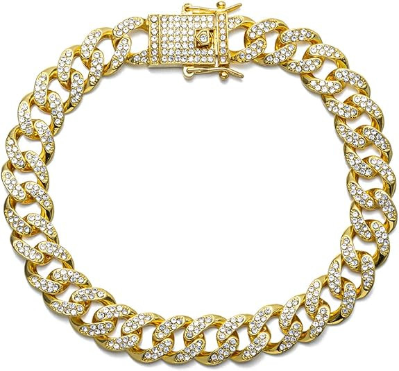 Cuban Link Anklet Bracelet for Women Men Hip-hop 18K Gold/White Gold Plated Iced Out Rhinestones ... | Amazon (US)