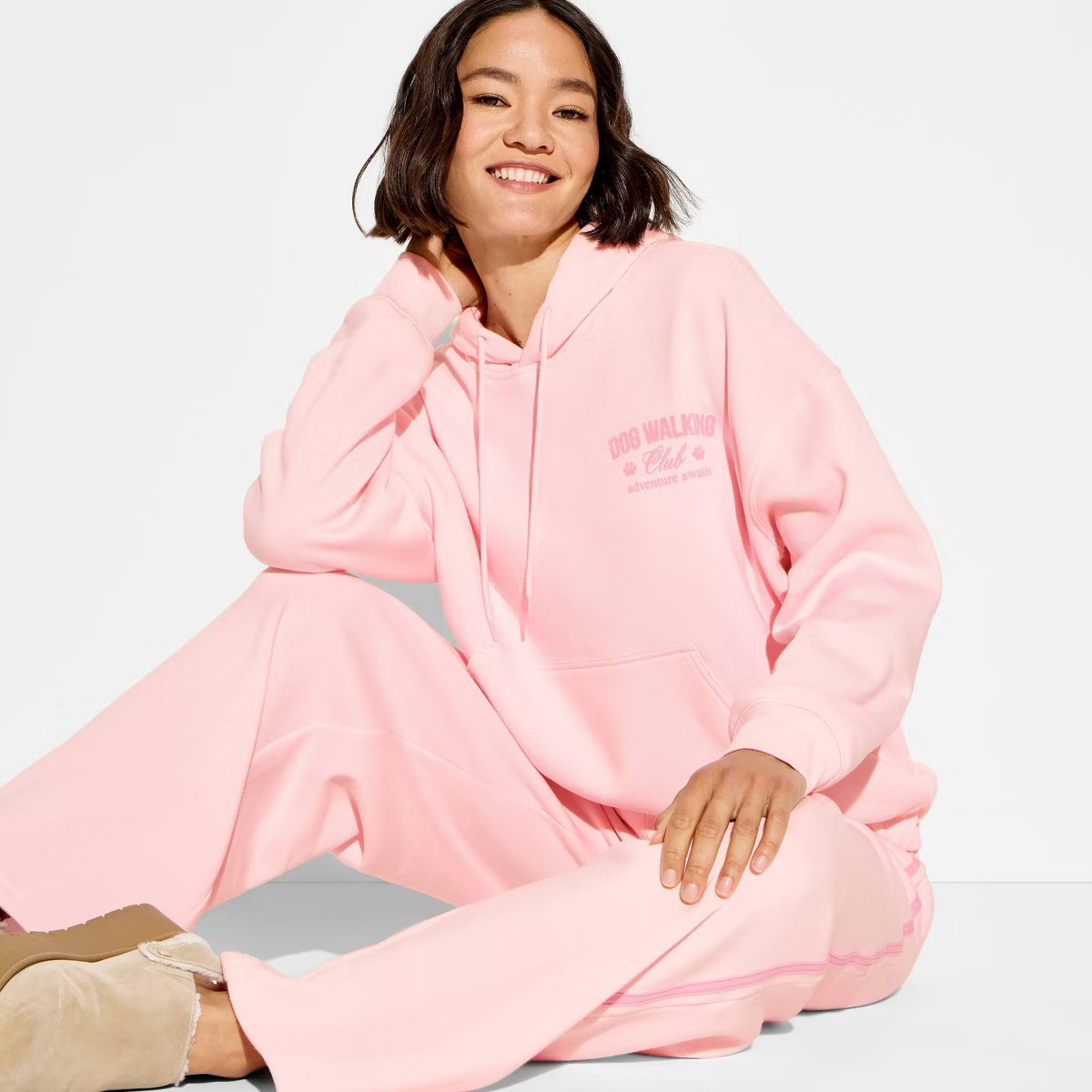 Women's Dog Walking Club Graphic Hooded Sweatshirt - Pink | Target