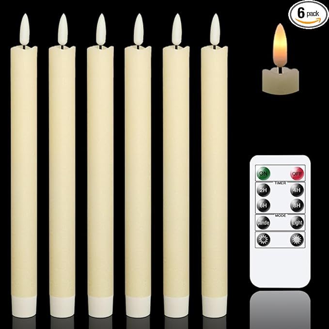 GenSwin Flameless Ivory Taper Candles Flickering with 10-Key Remote, Battery Operated Led Warm 3D... | Amazon (US)