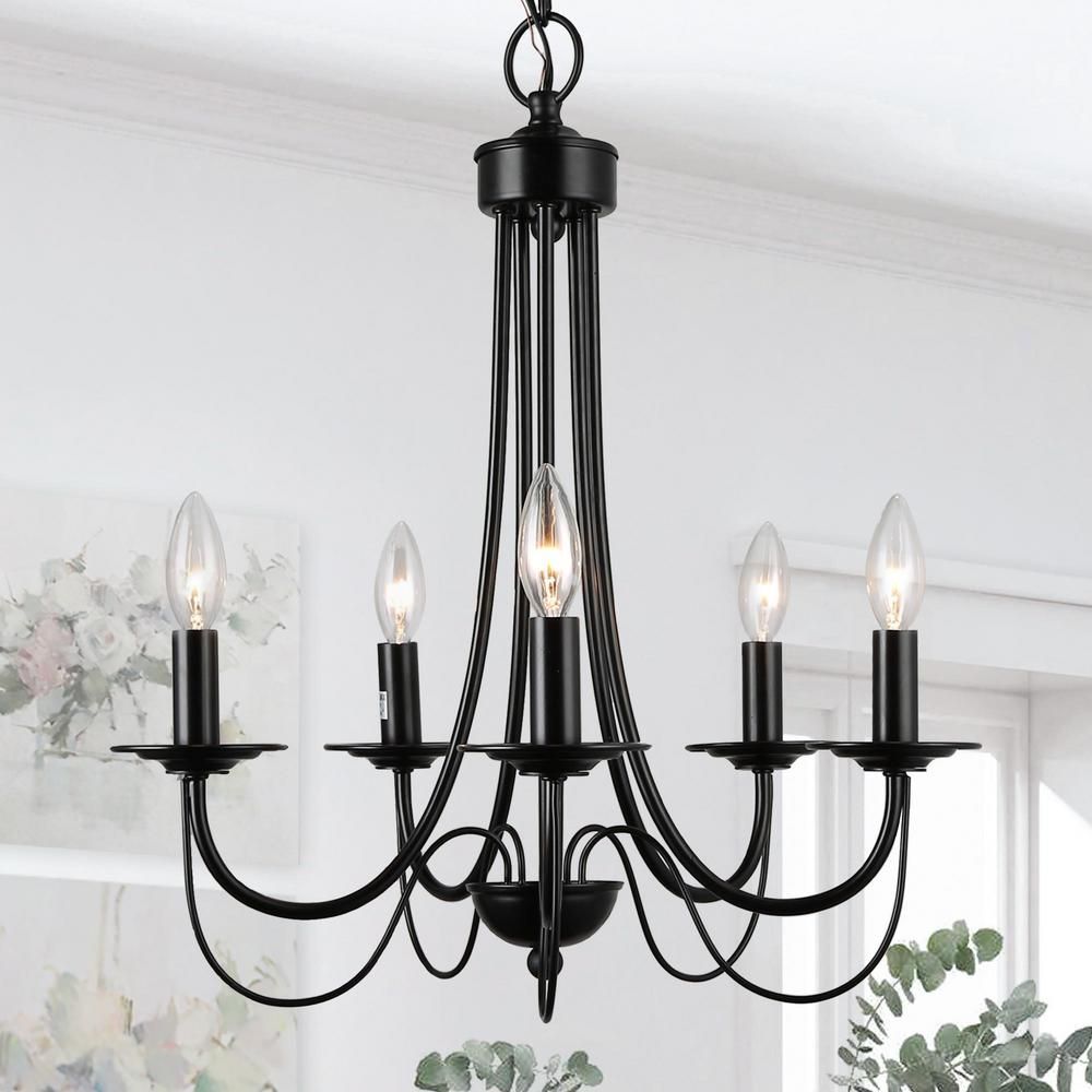 LNC Molnig 5-Light Black Chandelier Modern Farmhouse Classic Candlestick Chandelier Island Pendant L | The Home Depot