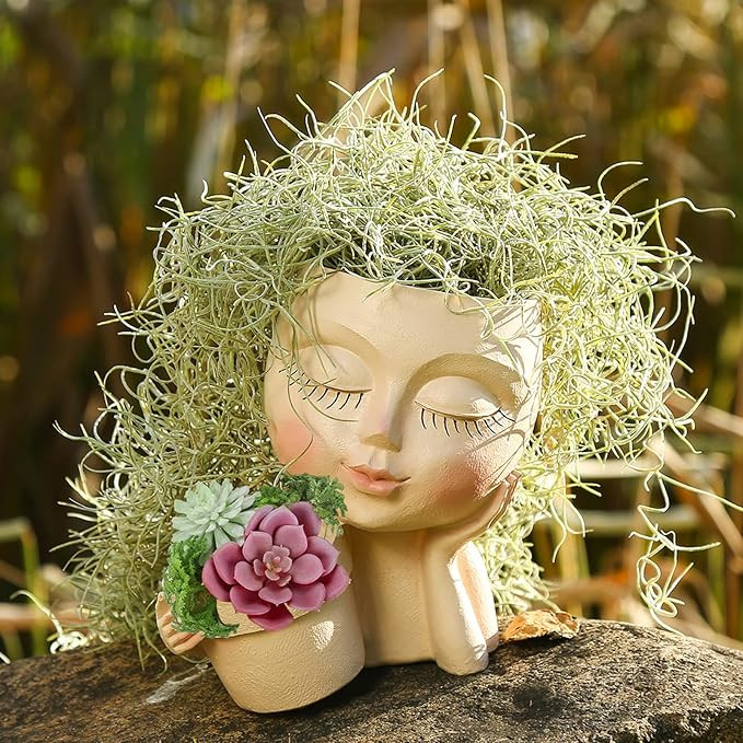 Ivory Resin Double Face Succulent Planter Pots with Drainage Hole, 5 x 4 x 3 inches | Amazon (US)