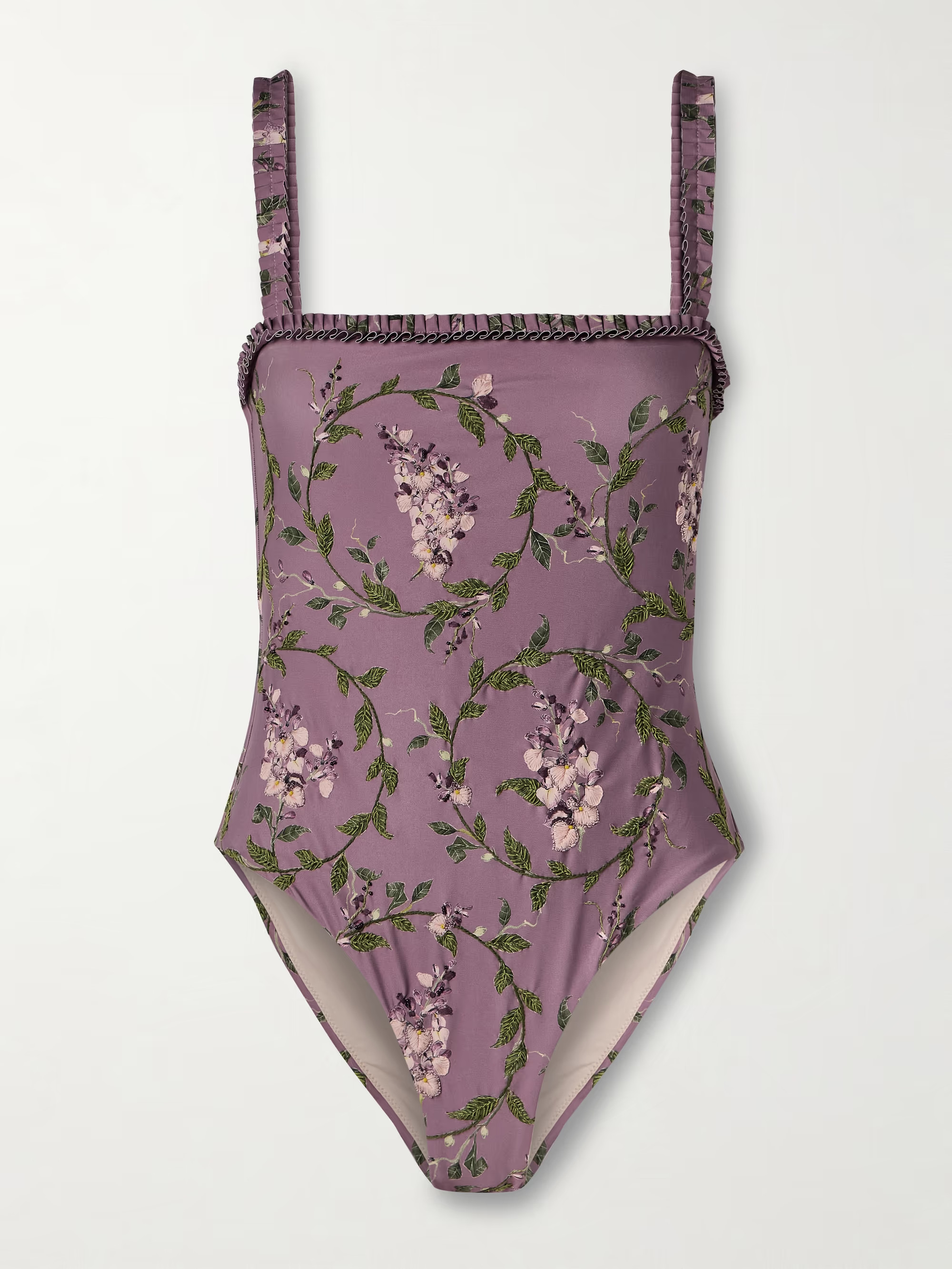 Limón Wisteria ruffled embroidered recycled swimsuit | NET-A-PORTER (US)