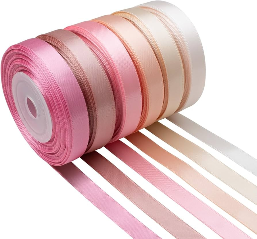 Pink Satin Ribbon 3/8 Inch Light Pink Blush Pink Dusty Rose Ribbon Assorted Solid Color Thin Doub... | Amazon (US)