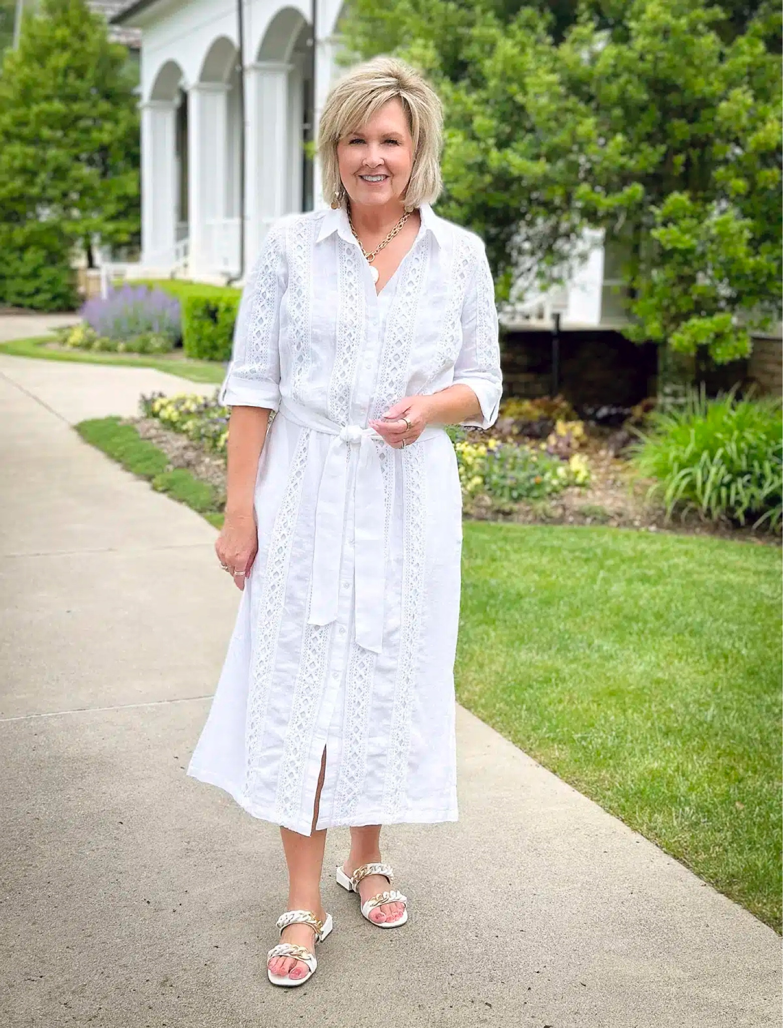 Linen Lace Shirt Dress Size 1.5 | White Chain Link Sandals Size 9.5 | White Dress | Spring Outfit Idea | Vacation Style | Graduation | Baby Shower 

#LTKWorkwear #LTKShoeCrush #LTKStyleTip