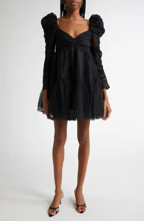 Zimmermann Polka Dot Long Sleeve Tulle Minidress in Black at Nordstrom, Size 1 | Nordstrom