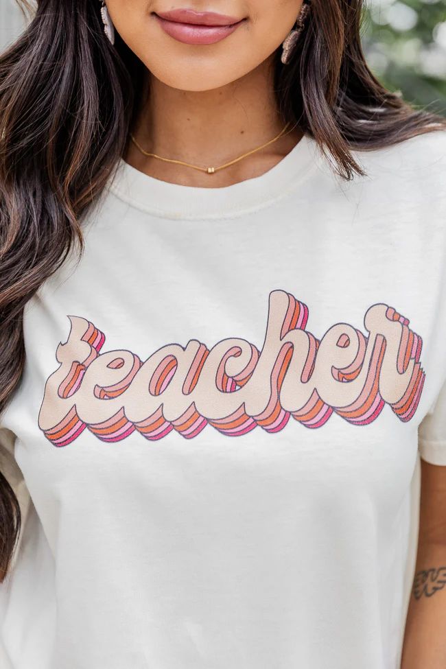 Teacher Retro Ivory Graphic Tee | Pink Lily