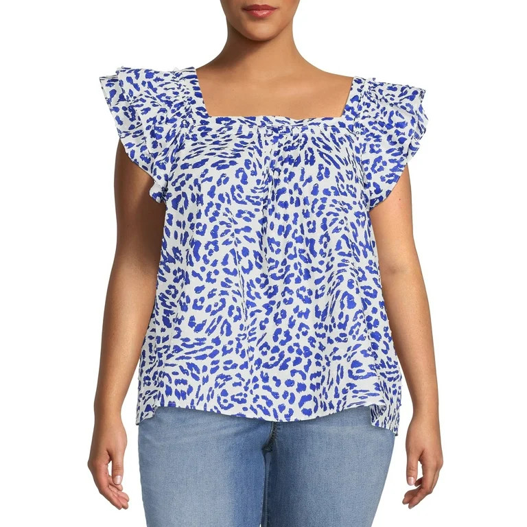 The Get Women's Plus Size Short Sleeve Pleated Ruffle Top | Walmart (US)