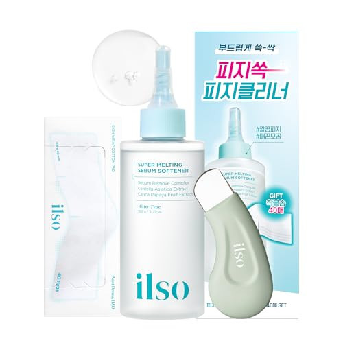 ILSO Blackhead Remover & Pore Care Bundle – Super Melting Sebum Softener (5.29 fl oz) with 40 Cotton Pads + Deep Clean Master Blackhead Remover Tool, Korean Skincare for Sebum & Pore Cleansing | Amazon (US)