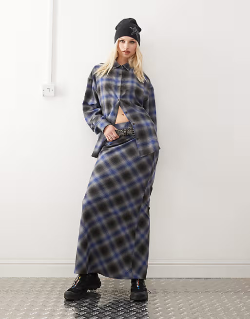 COLLUSION slip maxi skirt in grey and blue check | ASOS (Global)