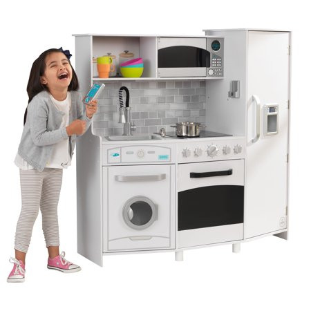 KidKraft Large Wooden Play Kitchen with Lights & Sounds Icemaker Play Phone - White | Walmart (US)