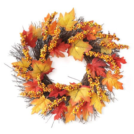 ibaste Thanksgiving Fall Wreath Artificial Maple Leaves Wreath Decor | Walmart (US)