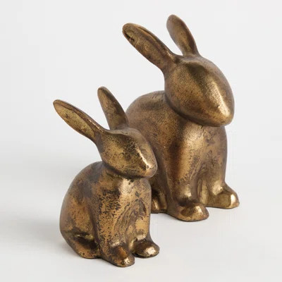 Antique Brass Cast Aluminum Rabbit Sculptures | Wayfair North America