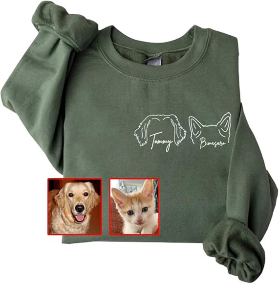 GODMERCH Custom Dog Ears Sweatshirt, Line Art Dog Ears Sweatshirt, Custom Dog Photo Sweatshirt, D... | Amazon (US)