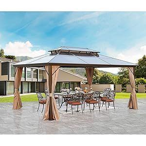YOLENY 12'x16' Outdoor Polycarbonate Double Roof Hardtop Gazebo Canopy Curtains Aluminum Frame wi... | Amazon (US)