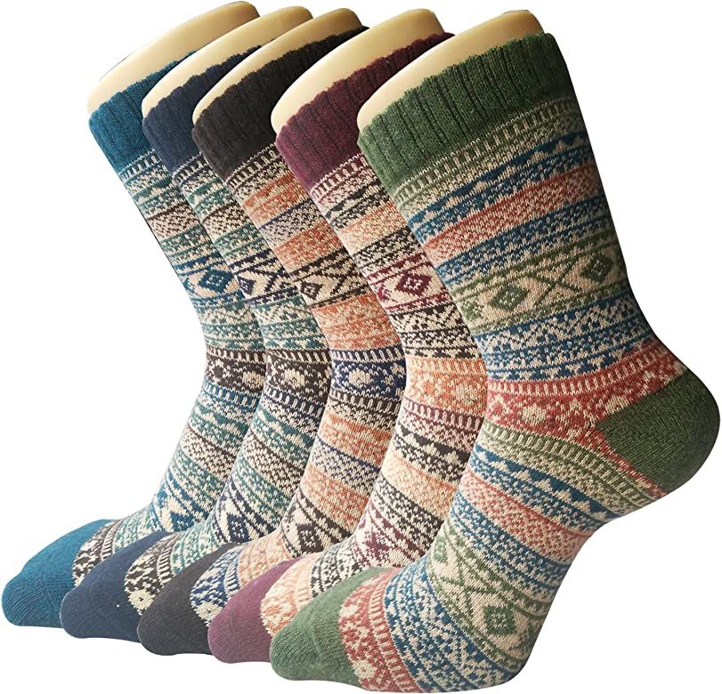 5 Pack Womens Wool Socks Winter Warm Socks Thick Knit Cabin Cozy Crew Soft Socks Gifts for Women | Amazon (US)
