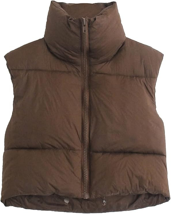 Women's Winter Warm Padded Crop Vest Lightweight Sleeveless Puffer Vest | Amazon (US)
