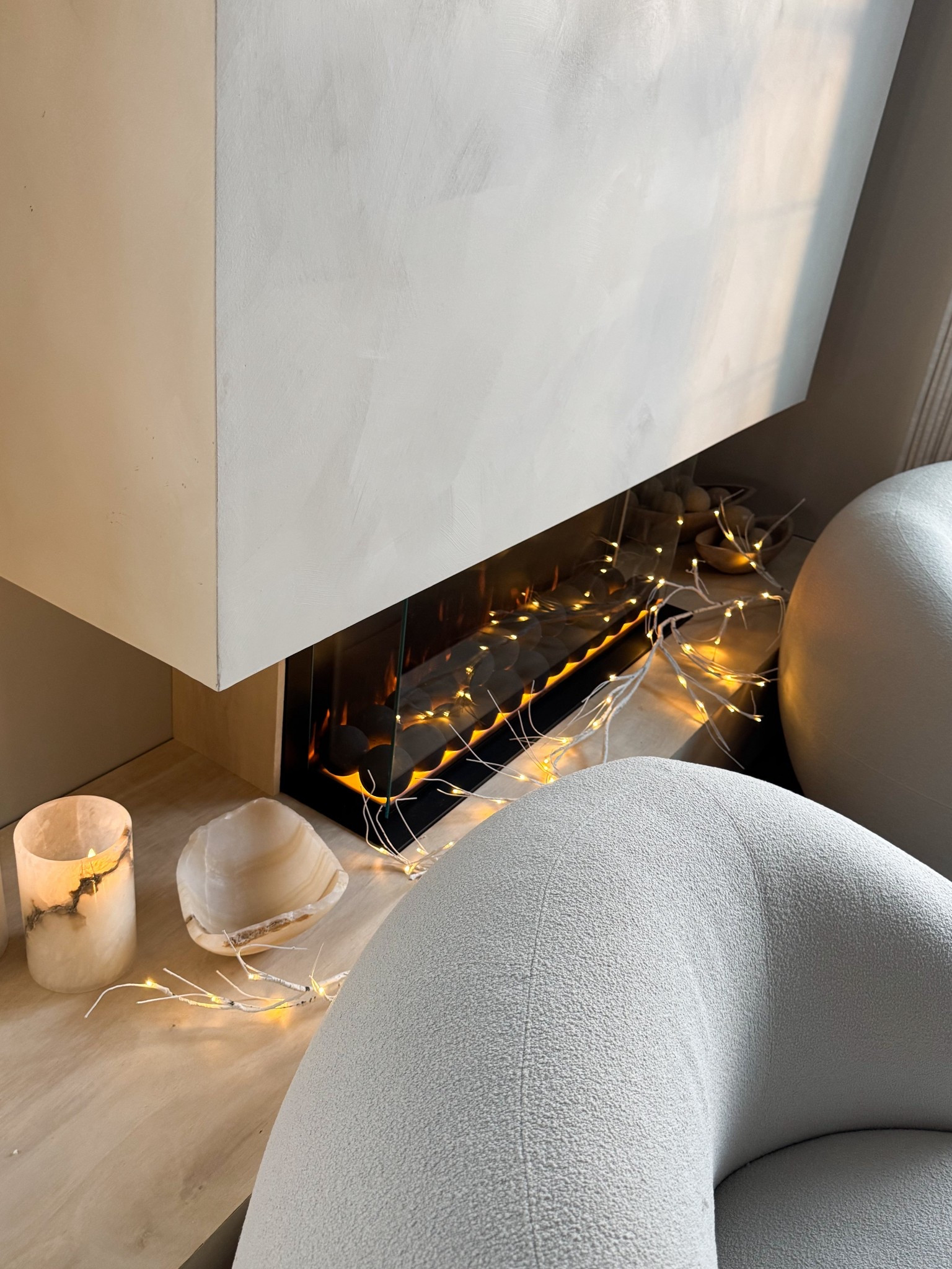 modern 3 sided fireplace and this beautiful twig garland (battery operated )

#LTKHoliday #LTKHome