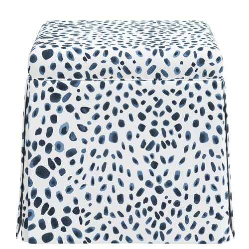 Anne Skirted Ottoman, Cheetah, Navy | One Kings Lane