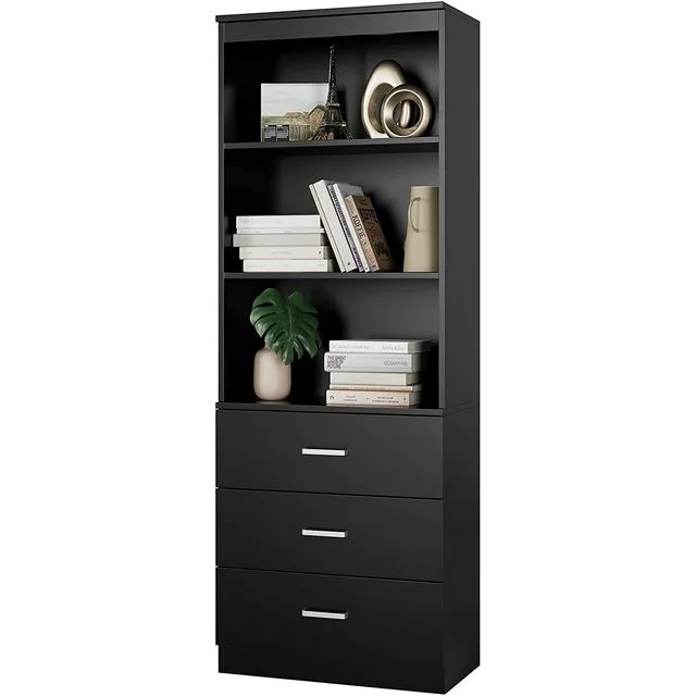 Homfa 71" Tall Bookcases with 3 Large Drawers & 3 Shelves, Wooden Bookshelf for Living Room Offic... | Walmart (US)