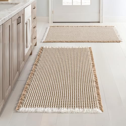 MIULEE Set of 2 Waffle Bathroom Rugs, Boho Bath Rugs Non Slip Washable, Super Absorbent Bath Mats... | Amazon (US)
