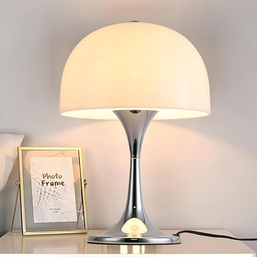 Modern Sleek Table Lamp for Bedroom, 3-Light LED End Desk Lamp for Living Room, Office, Milky White Acrylic Shade Metal Mushroom Table Lamp for Bedside Night Light Desk, Chrome Base | Amazon (US)